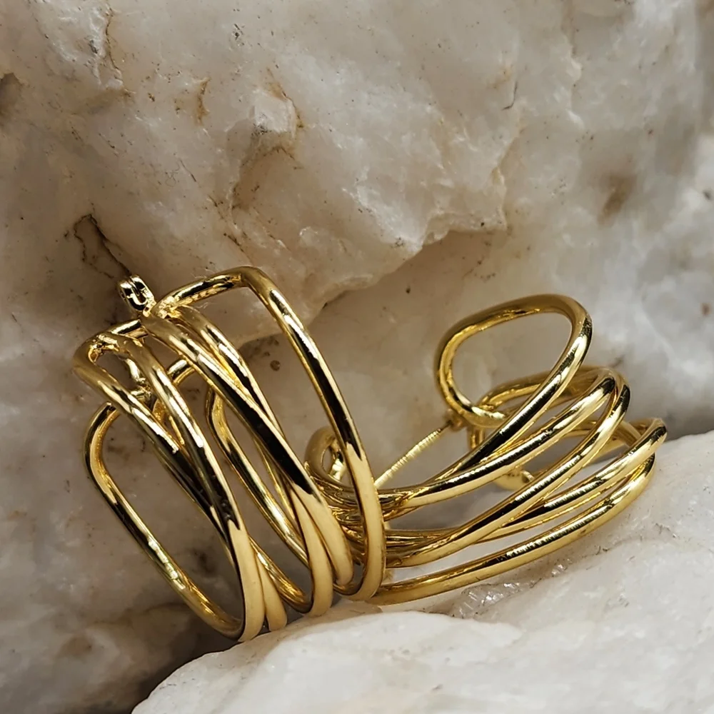 Rhodium/ 18 kt Gold Plated Hoops Earrings/Studs Contemporary Design